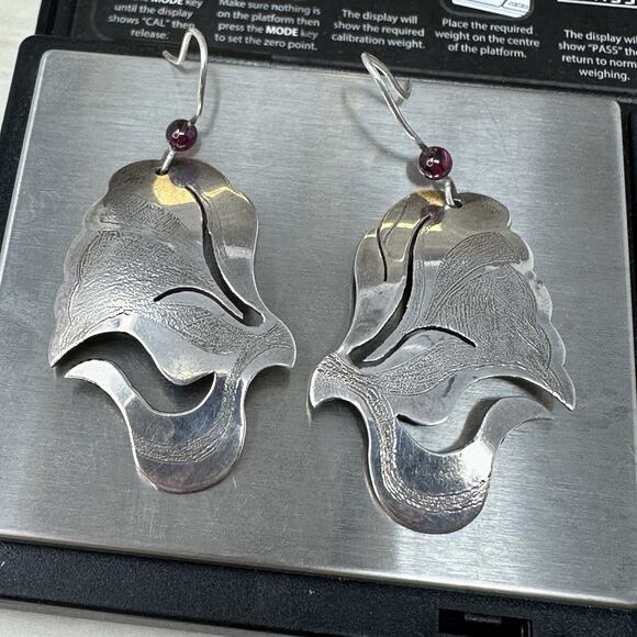 Vintage Sterling Silver Artisan Handmade Embossed Signed Dangle Earrings 12g - Picture 6 of 8